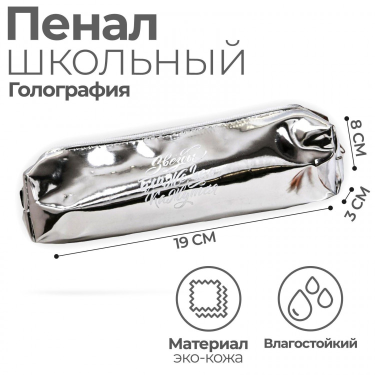 Пенал мягкий 1 отделение, 80 х 190 х 30 мм, кожзам зеркальный  Звёзды ближе, чем кажутся  серебристый 