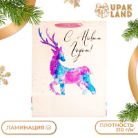 Новый год. Пакет ламинированный вертикальный  Акварельный Олень ,33 х 42 х 10 см.