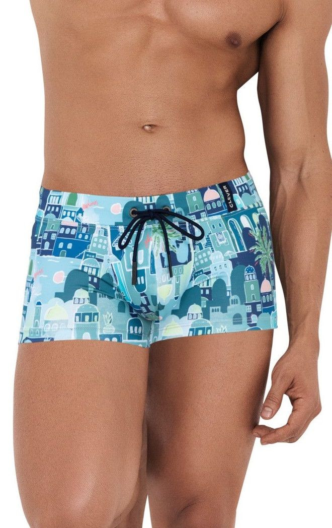 Синие мужские плавки-боксеры с принтом Cassiel Swimsuit Boxer 