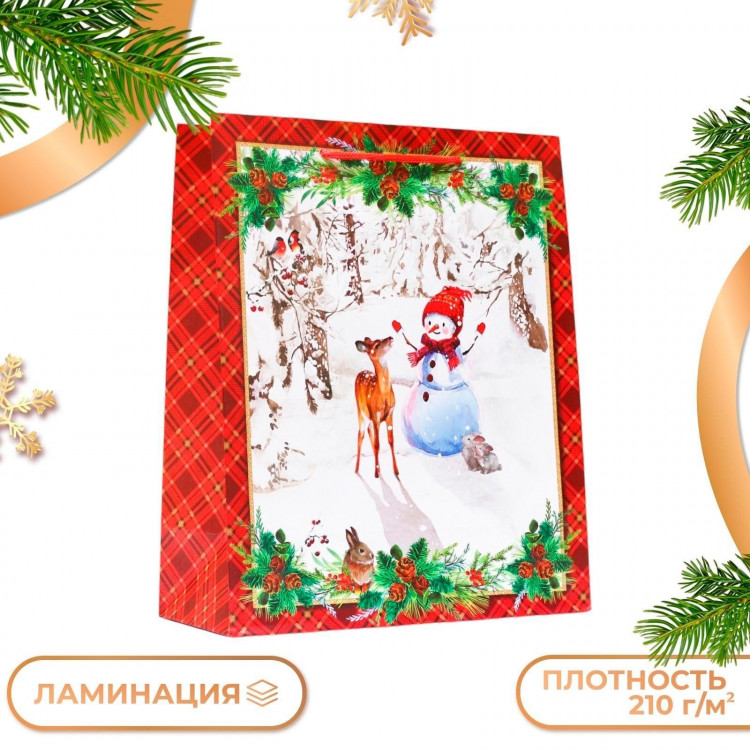 Новый год. Пакет подарочный  Снеговик , 26 х 32 х 12 см. 