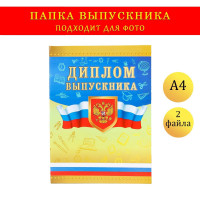 Папка с двумя файлами А4  Диплом выпускника  герб и триколор на золотом фоне