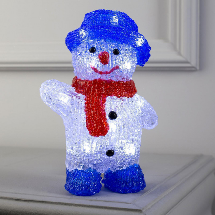Светодиодная фигура «Приветливый снеговик» 13 × 20 × 8 см, акрил, 10 LED, батарейки ААх2 (не в комплекте), свечение белое 