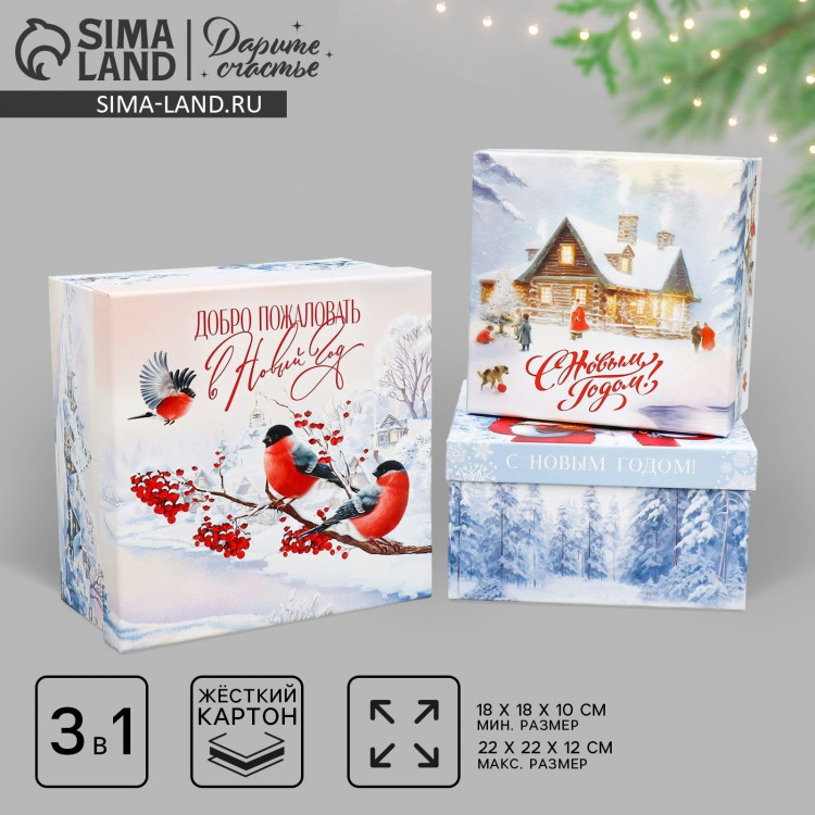 Набор подарочных коробк 3 в 1 «Новогодняя сказка», 18 х 18 х 10 – 22 х 22 х 12 см, Новый год 