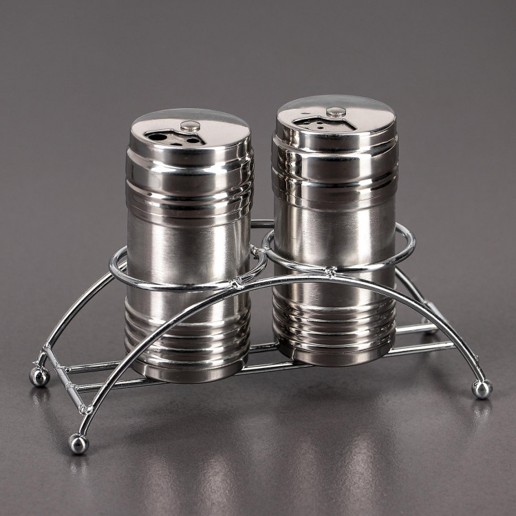 Набор для специй из нержавеющей стали на подставке «Металлик», 100 мл, 2 шт, цвет серебряный Набор для специй из нержавеющей стали на подставке «Металлик», 100 мл, 2 шт, цвет серебряный