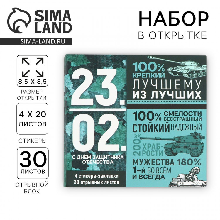 Подарочный набор в открытке «23.02», стикеры 4х20 л, отрывной блок 30 л 