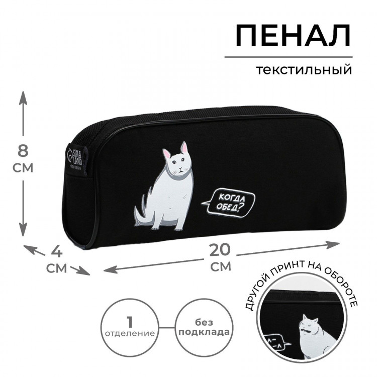 Пенал школьный текстильный «1 сентября: Когда обед?» Кот, 20 х 8 х 4 см 
