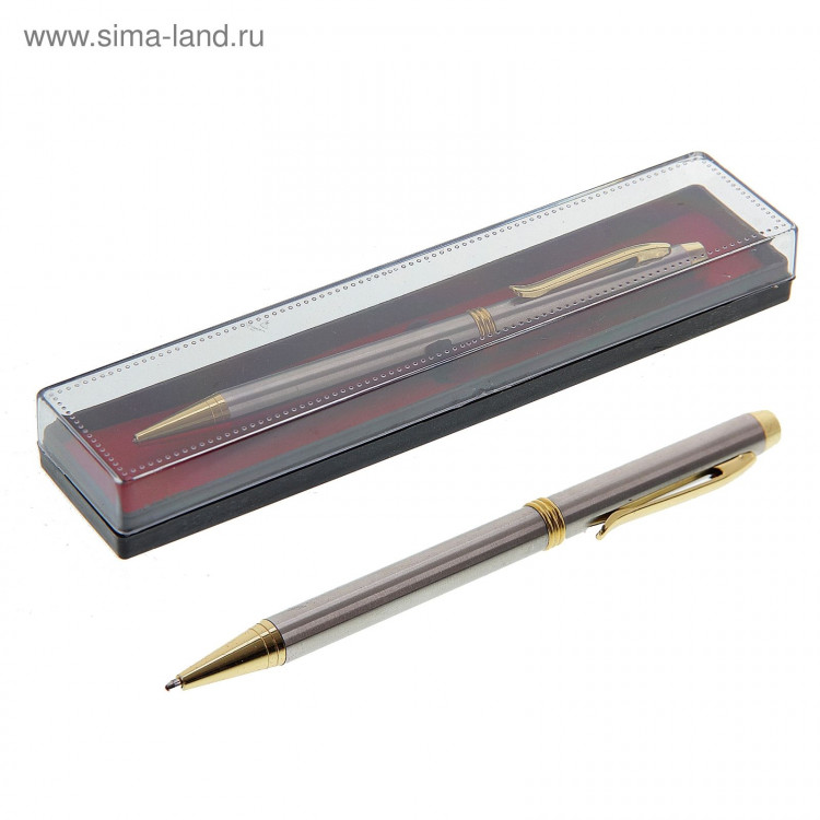 Ручка подарочная, шариковая, в пластиковом футляре, поворотная,  Эксперт , серая с золотистыми вставками 