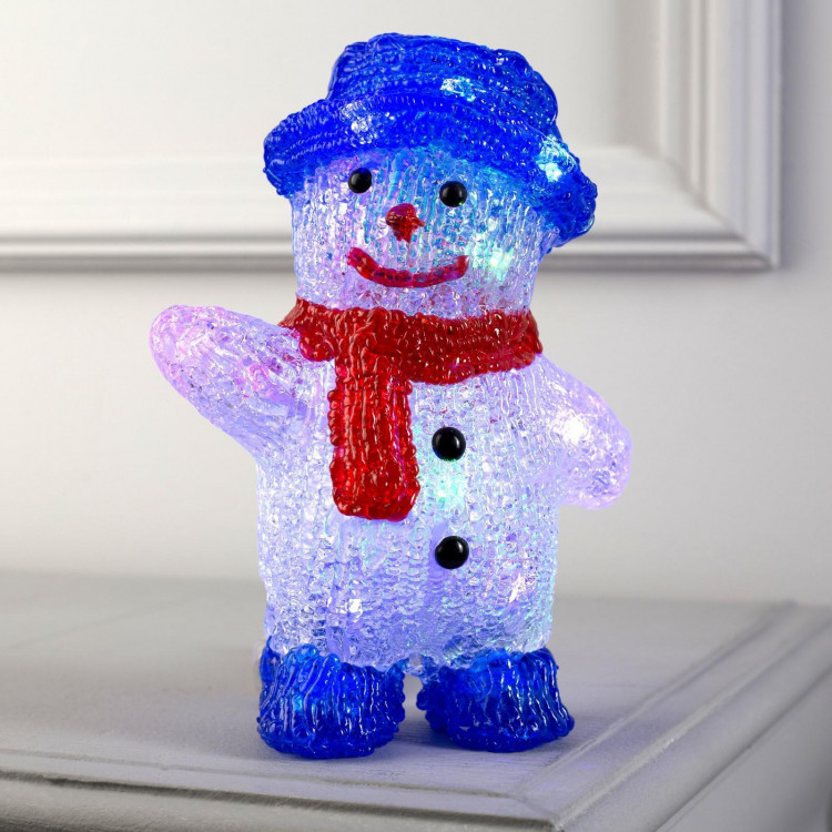 Светодиодная фигура «Приветливый снеговик» 13 × 20 × 8 см, акрил, 10 LED, батарейки ААх2 (не в комплекте), свечение мульти (RGB) 