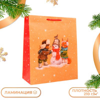 Новый год. Пакет подарочный  Зверята у снеговика , 26 х 32 х 12 см.