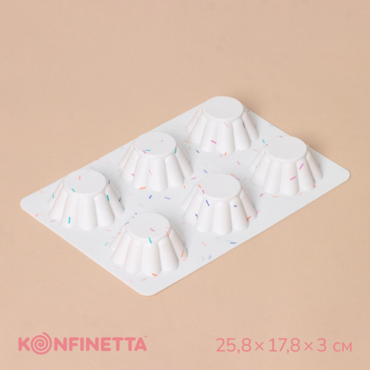 Форма для выпечки KONFINETTA «Сладости. Пудинг», силикон, 25,8×17,8×3 см, 6 ячеек (d=7 см), цвет белый 