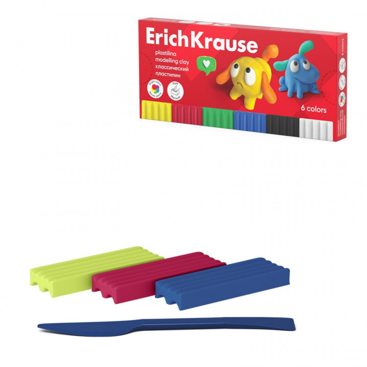 Пластилин 6 цветов, 108 г, ErichKrause  Jolly Friends , со стеком, в картонной упаковке 