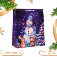 Новый год. Пакет подарочный  Снеговик в лесу , 26 х 32 х 12 см.