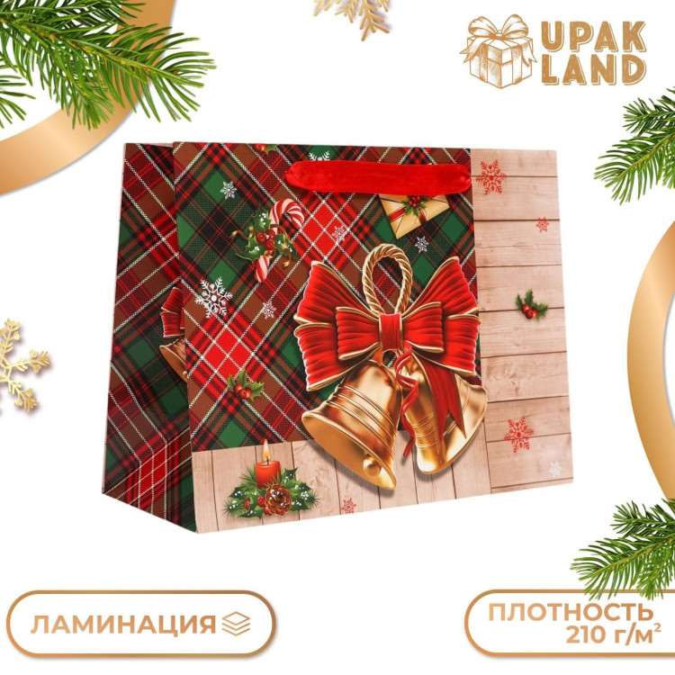 Новый год. Пакет подарочный, ламинированный,  Клетка ,23 х 18 х 10 см. 