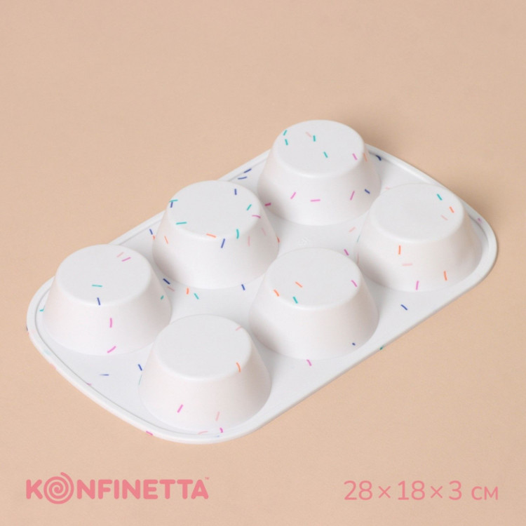 Форма для выпечки KONFINETTA «Фигуры. Круг», силикон, 28×18×3,5 см, 6 ячеек (d=7,8 см), цвет белый 