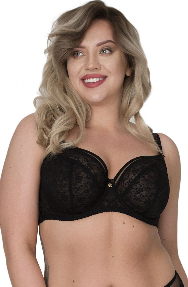 Бюстгальтер с мягкими чашками +size из гипюра и сетки 