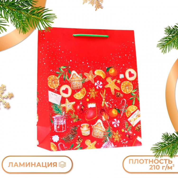 Новый год. Пакет подарочный  Новогодние сладости , 26 х 32 х 12 см. 