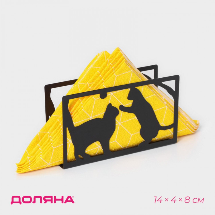 Салфетница Доляна «Кошки», 14×4×8 см, цвет чёрный 
