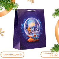 Новый год. Пакет подарочный  Стеклянный шар , на синем, 26 х 32 х 12 см.