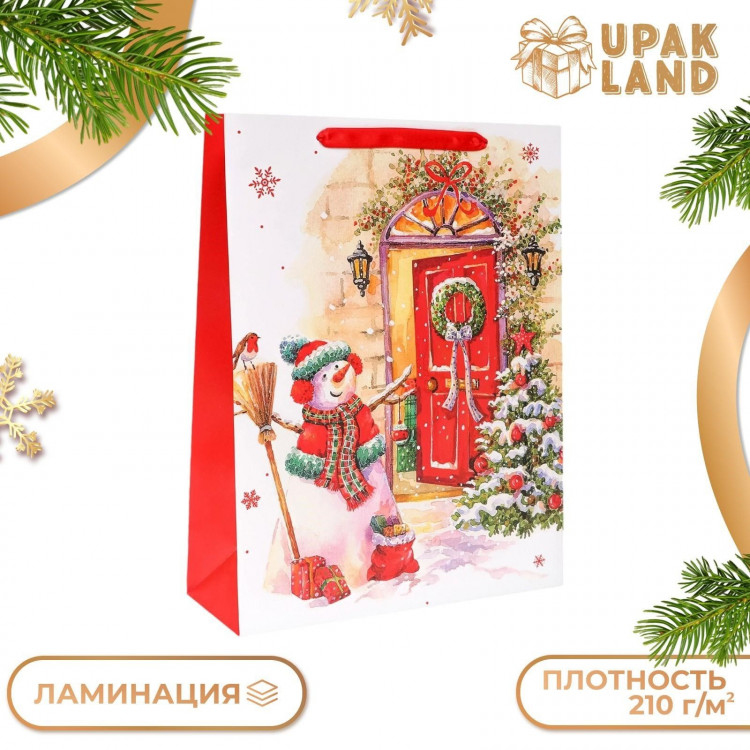 Новый год. Пакет подарочный, ламинированный,  Снеговик ,31 х 40 х 11,5 см. 