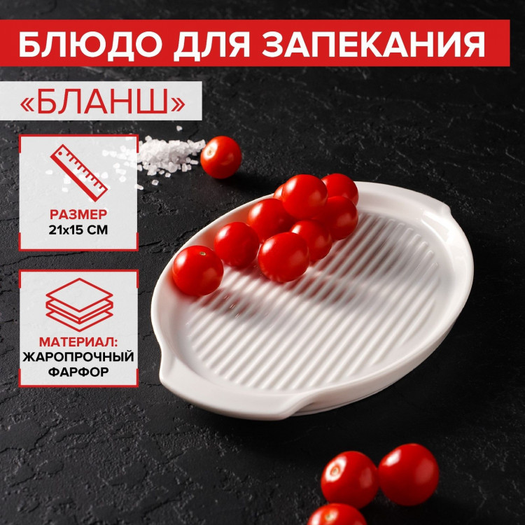 Блюдо фарфоровое для запекания Magistro «Бланш», 23×15×2 см, цвет белый 