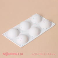 Форма для выпечки KONFINETTA «Фигуры. Полусфера», силикон, 27,8×16,3×3,4 см, 6 ячеек (d=6,7 см), цвет белый