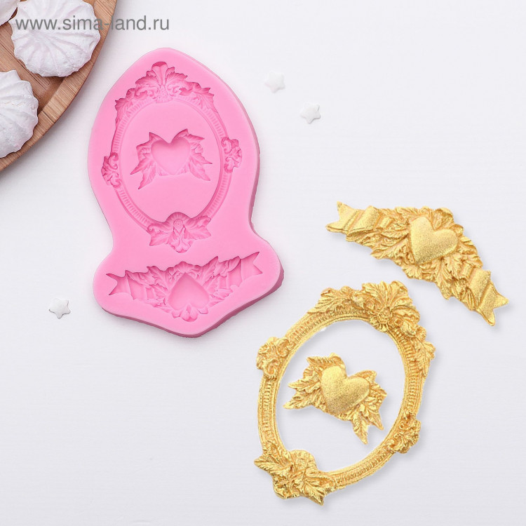 Молд «Сердца, рамка, лепнина», силикон, 12,5×8,2×1,1 см, цвет МИКС 