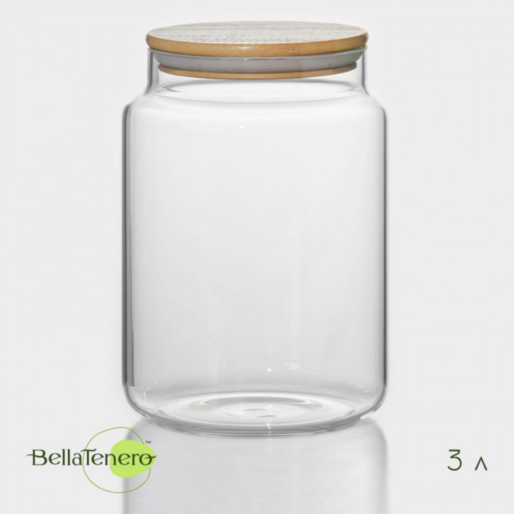 Стеклянная банка для сыпучих продуктов с бамбуковой крышкой «Эко» (14,5х21 см) 