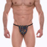 Темно-серые мужские трусы-стринги с разноцветным принтом