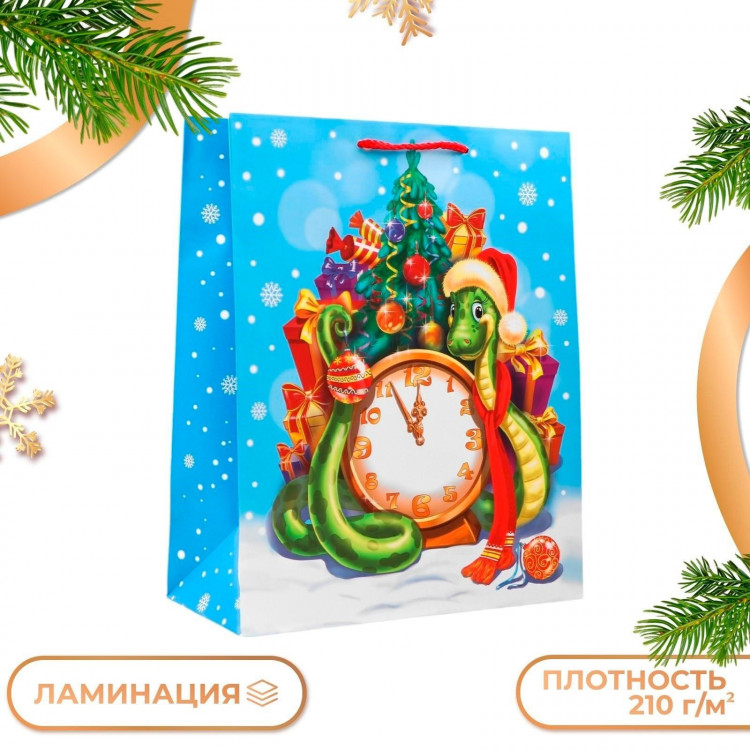 Новый год. Пакет подарочный  Куранты , 26 х 32 х 12 см. 
