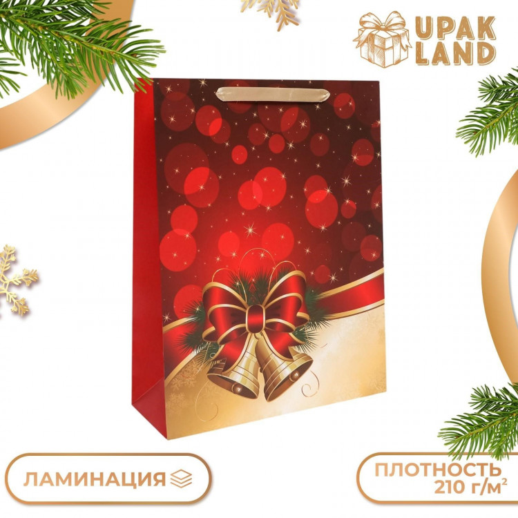 Новый год. Пакет подарочный, ламинированный,  Бантик ,31 х 40 х 11,5 см. 