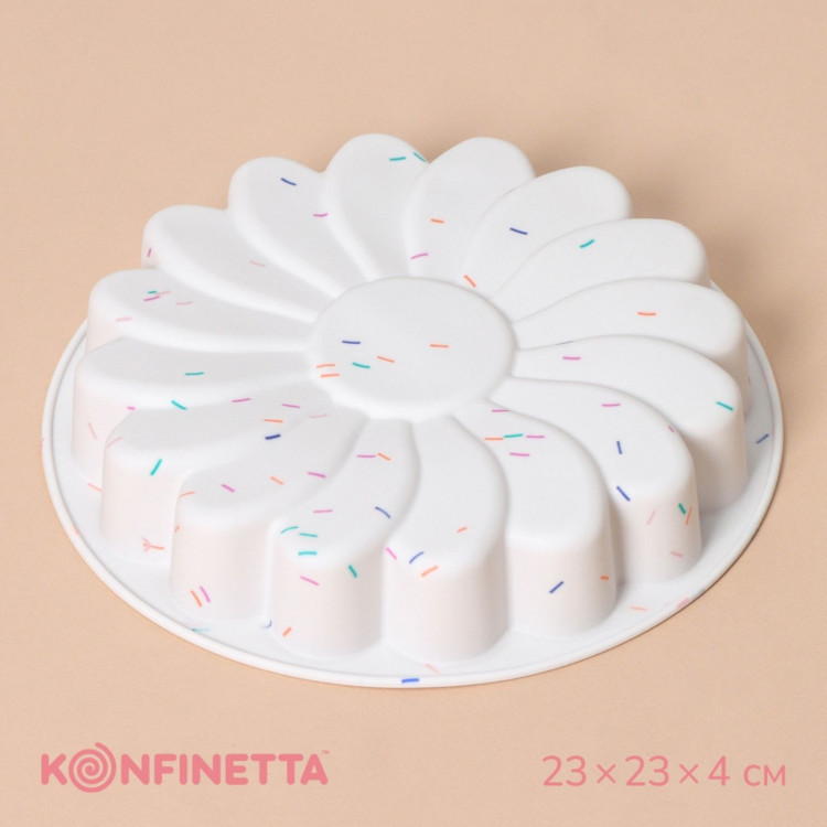 Форма для выпечки KONFINETTA «Ромашка», силикон, d=20 см (внутр. диаметр 18,5 см), цвет белый 