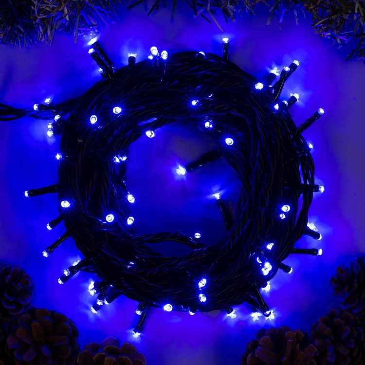 Гирлянда «Нить» 10 м, IP44, УМС, тёмная нить, 100 LED, свечение синее, 220 В 