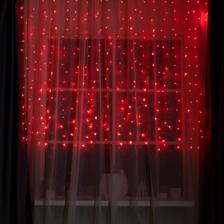 Гирлянда «Занавес» 2 × 1.5 м, IP20, прозрачная нить, 360 LED, свечение красное, 8 режимов, 220 В 