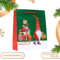 Новый год. Пакет подарочный  Подарки на санях , 26 х 32 х 12 см.