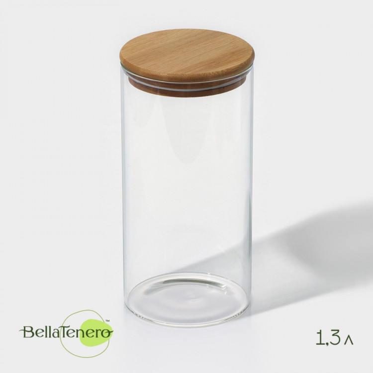 Стеклянная банка для сыпучих продуктов с бамбуковой крышкой «Эко» (10х20,5 см) 