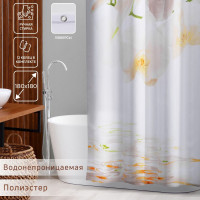 Бежевая штора для ванны «Орхидея над водой» (180х180 см)