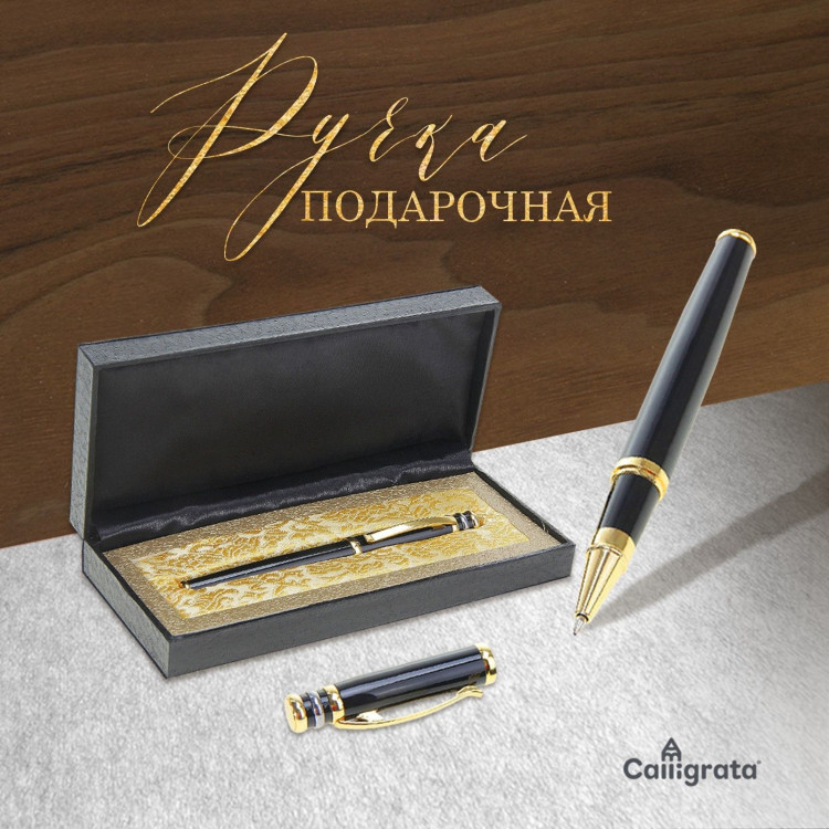 Ручка капиллярная, подарочная  Профи , в кожзам футляре, чёрная с золотом 