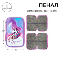 Пенал 2 секции, 125 х 205 х 40 мм, Calligrata 30П26/2  Единорог , ламинированный картон!