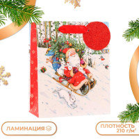 Новый год. Пакет подарочный  На санях , люкс, 18 х 22,3 х 10 см.