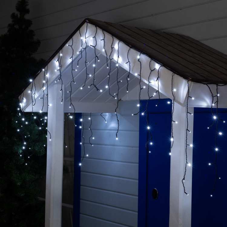 Гирлянда «Бахрома» 3 × 0.6 м, IP44, УМС, тёмная нить, 160 LED, свечение белое, 220 В 