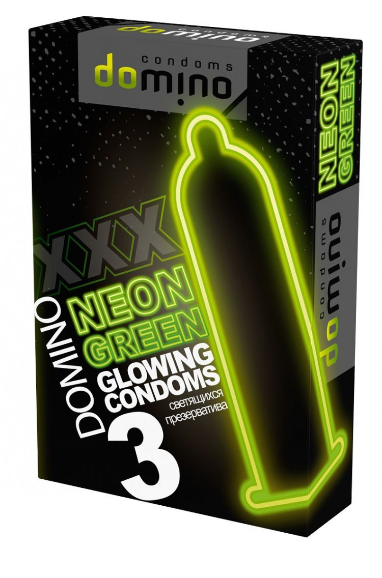 Презервативы DOMINO Neon Green со светящимся в темноте кончиком - 3 шт. 