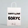 Пакет бумажный подарочный новогодний крафт «Новогодний бонус», белый, 28 х 24 х 14 см.