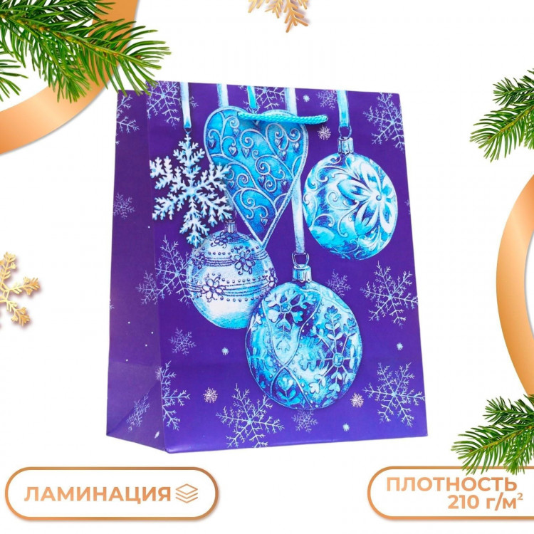 Новый год. Пакет подарочный  Новогодние шары , 18 х 22,3 х 10 см. 