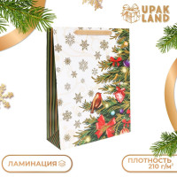 Новый год. Пакет подарочный, ламинированный,  Птички ,31 х 40 х 11,5 см.