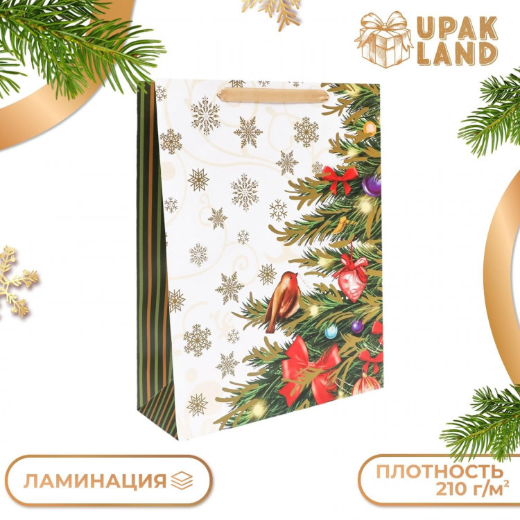 Новый год. Пакет подарочный, ламинированный,  Птички ,31 х 40 х 11,5 см. 