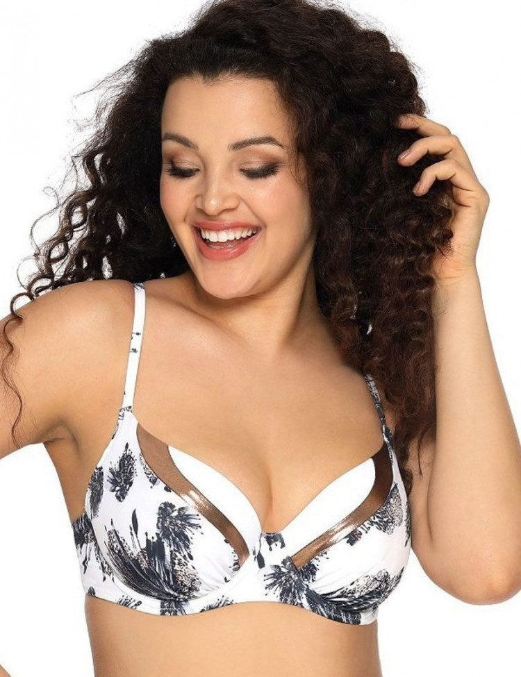 Купальный бюстгальтер plus size с контрастным рисунком и вставками под медь 