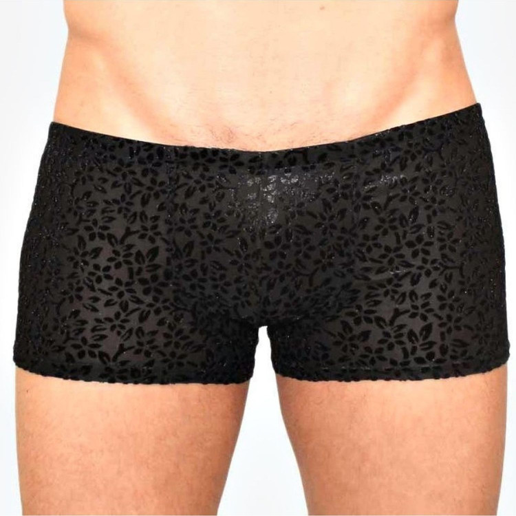 Мужские полупрозрачные трусы-боксеры с флокированным цветочным рисунком 
