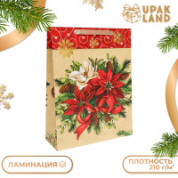 Новый год. Пакет подарочный, ламинированный,  Цветы ,31 х 40 х 11,5 см.