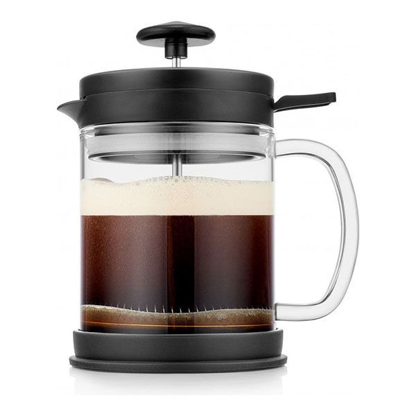 Френч-пресс «Изи» с клапаном;стекло борос.,пластик;0,6л;D=10,5,H=17,B=13см;прозр.,черный 