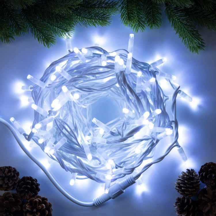 Гирлянда «Нить» 10 м, IP65, УМС, белая каучуковая нить, 100 LED, свечение белое, 220 В 